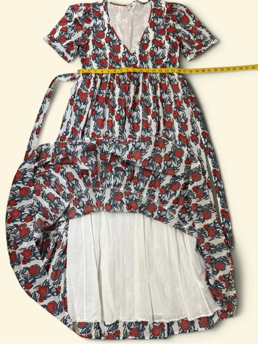 J.Crew Floral Cotton Maxi Dress Red Blue Tie Waist XS